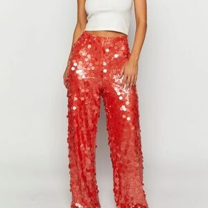 Beginning Boutique Orange Sequin Wide Leg Pants